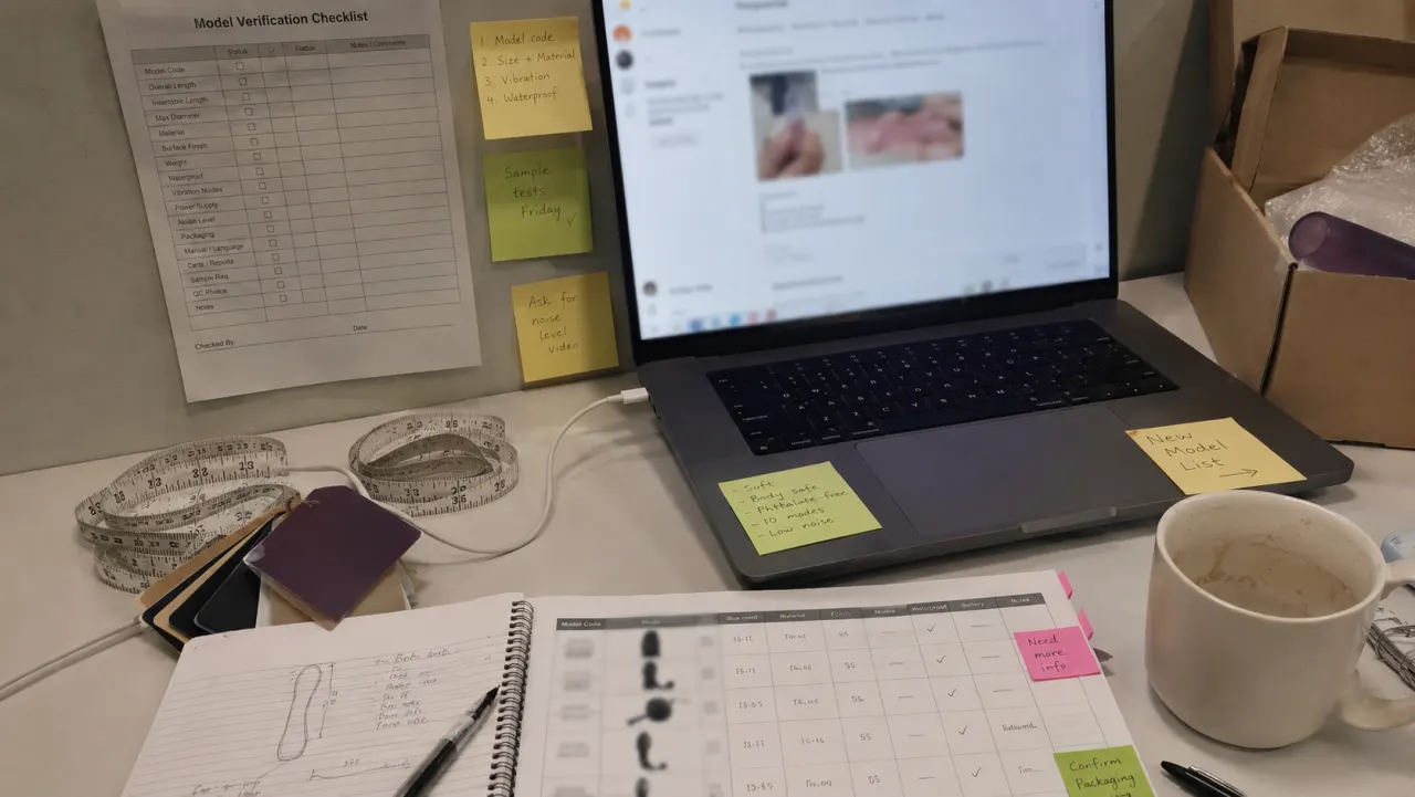 Phone photo of model-code verification desk for adult product comparison